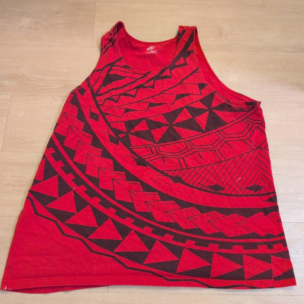 Shaka Wear Men 3XL Red Tribal Polynesian Tank Top Sleeveless Maui Built Surf